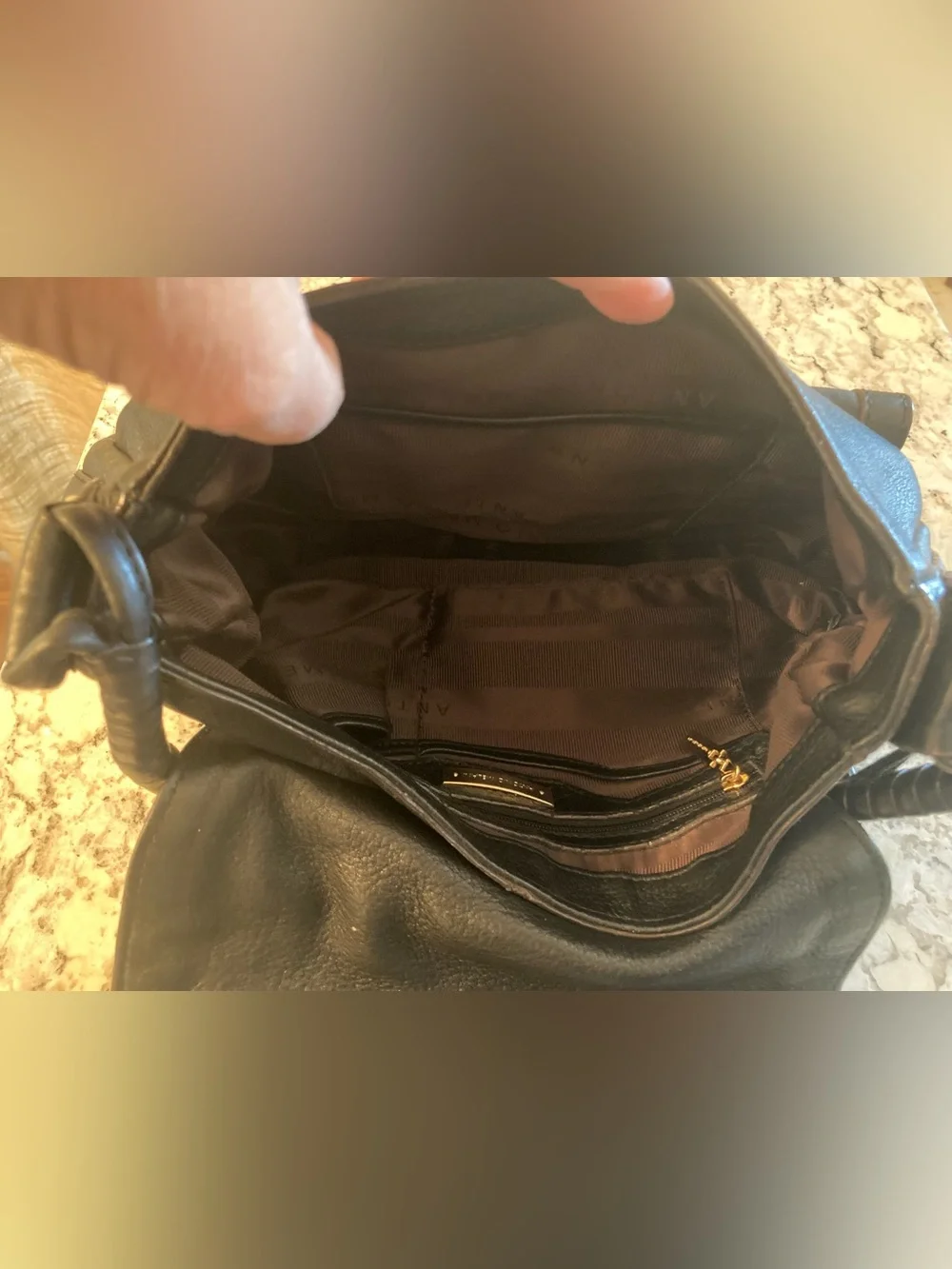 Antonio Melani Pebbled Leather Black Hobo Shoulder Bag